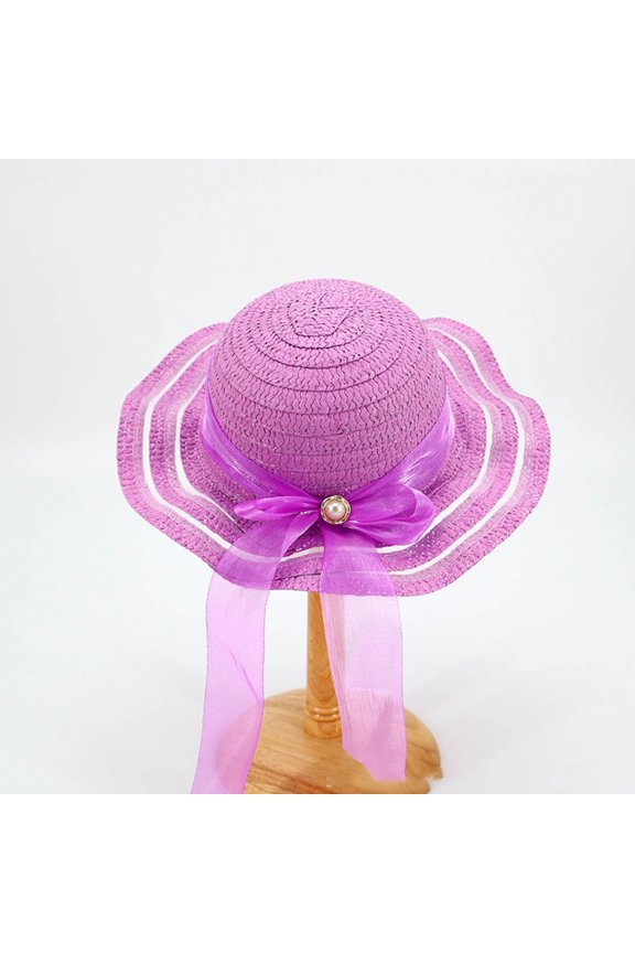 Girls Straw Hats for Kids Ages 3-7 Summer Beach Sunhat Cute Flower Bow Woven Wide Brim Sun Hat for Vacation Beach Party UV Sun Protection Caps Outdoor 3-7 Years