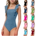 thumbnail image 1 of Mceream Girls Swimsuit One Piece Ruffle Ruched Square Neck Tummy Control Bathing Suit Adjustable Strap Backless Swimwear for Teen Girls 5-15 Years, 1 of 7