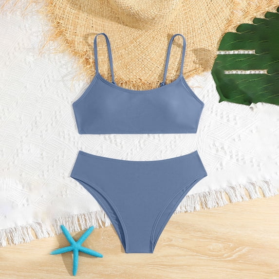 Mceream Girls Swimsuit Two Piece Bikini Solid Color Adjustable Straps Bathing Suit Summer Vacation Beach Modest Swimwear for Teens 8-14 Years