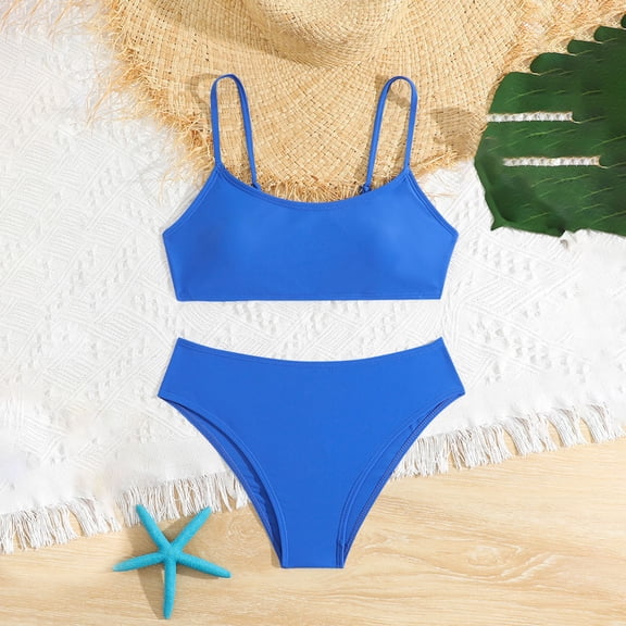 Mceream Girls Swimsuit Two Piece Bikini Solid Color Adjustable Straps Bathing Suit Summer Vacation Beach Modest Swimwear for Teens 8-14 Years