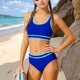 thumbnail image 1 of Mceream Girls Swimsuit Two Piece Double Strap High Waist Sporty Bikini Sets Color Block Cheeky High Cut Bathing Suits Quick Dry Padded Modest Swimwear 7-16 Years, 1 of 6