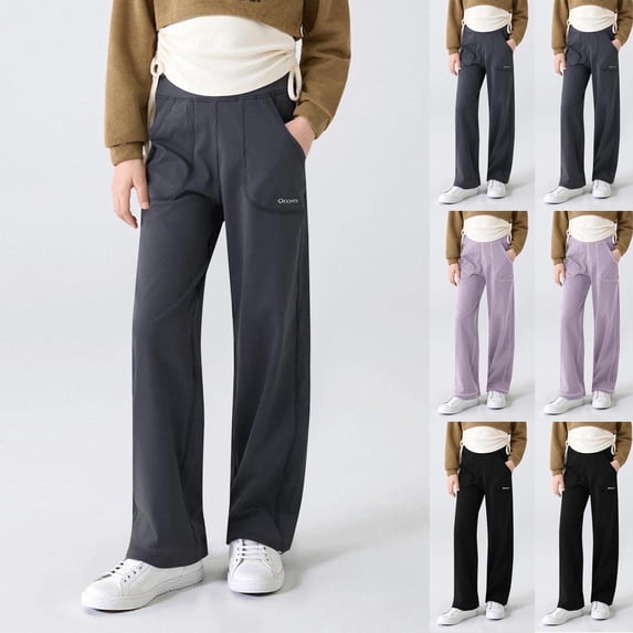 Mceream Girls Wide Leg Yoga Pants with Pockets High Waisted Casual Lounge Pant Loose Comfy Stretchy Trouser School Uniform Pants Pantalones Deportivos Para NiñAs 5-15 Years