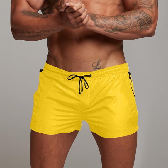 Mceream Gym Shorts Men with Liner Quick Dry Running Bodybuilding Short Shorts with Pockets Summer Drawsting Lightweight Athletic Shorts Outdoor Casual Workout Running Short Pants Yellow S