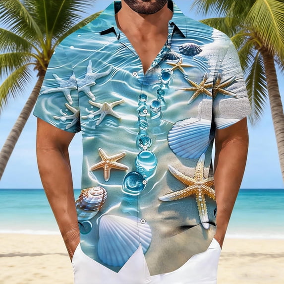 Mceream Hawaiian Shirt for Men Funny Short Sleeve Loose Button Down Casual Collared Printed Graphic Summer Beach Dress Shirts Fashion Tunic Tops Plus Size Blue XL