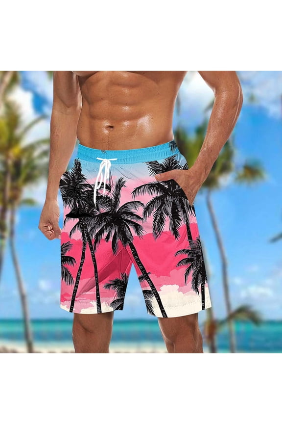 Hawaiian Shorts for Men Funny Elastic Waist Drawstring Lightweight Summer Casual Shorts with Pocket Casual Swim Trunks Quick Dry Board Shorts Hot Pink XL