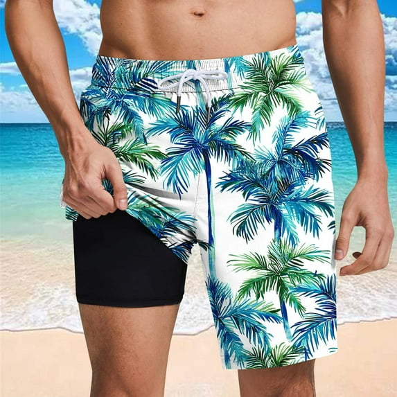 Mceream Hawaiian Shorts for Men Funny Elastic Waist Drawstring Lightweight Summer Casual Shorts with Pocket Casual Swim Trunks Quick Dry Board Shorts Mint Green XXL