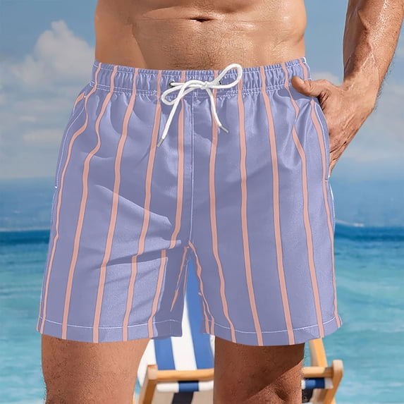 Mceream Hawaiian Shorts for Men Funny Quick Dry Swim Trunks with Pockets Summer Bathing Suit Elastic Waist Drawstring Beach Shorts Purple S