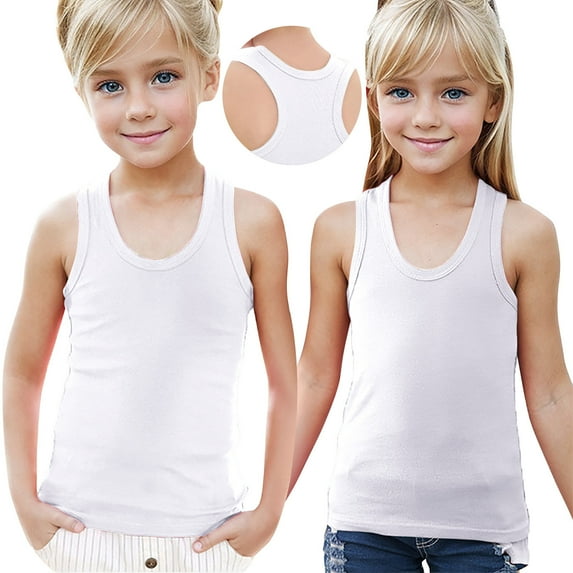 Mceream Kids Boy Girls Athletic Tank Tops Crew Neck Soft Undershirt Size 7-8 Casual Sleeveless T-Shirts Solid Color Vest Adjustable Straps Camisole Birthday Gifts Cute Tops 2025 Print Summer Outfits