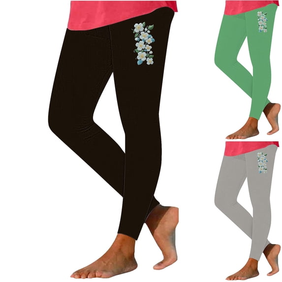 Mceream Leggings for Women Plus Size Tummy Control Holiday High Waisted Yoga Leggings Vintage Printed Stretchy Slim Fit Comfy Ankle Length Yoga Pants Black L