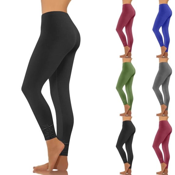Mceream Leggings for Women Plus Size High Waist Plus Size Bottom Yoga Leggings Solid Color Stretch Lounge Yoga Athletic Running Pants Black XL