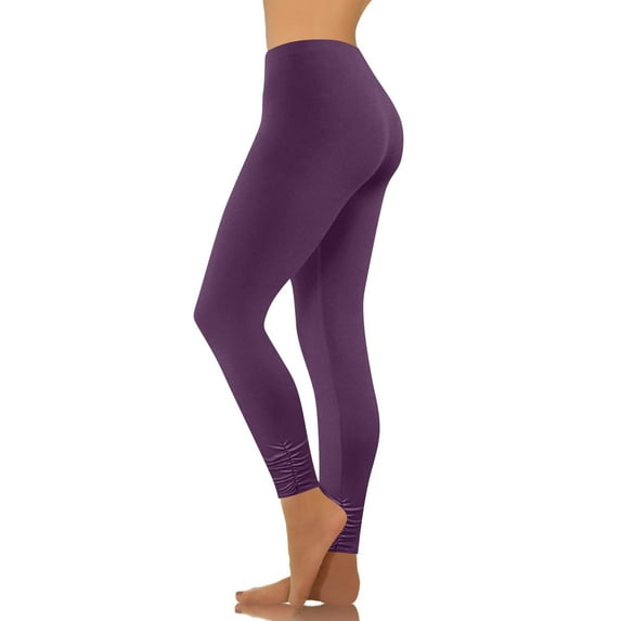Mceream Leggings for Women Plus Size High Waist Plus Size Bottom Yoga Leggings Solid Color Stretch Lounge Yoga Athletic Running Pants Purple XXL