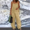 thumbnail image 1 of Mceream Linen Sets for Women 2 Piece Plus Size Loose Spaghetti Strap Tank Top and Wide Leg Pants Set Casual Vacation Outfits Summer Beach Outfit Solid Color Matching Lounge Sets Khaki M, 1 of 6