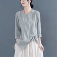 thumbnail image 1 of Mceream Linen Shirts for Women Loose Fit 3/4 Sleeve Summer Cotton Vintage Tunic Tops Solid Color Blouse Casual Crew Neck Irregular Hem Tees Shirts Plus Size Clothes Green XL, 1 of 4