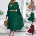 thumbnail image 1 of Mceream Long Dresses for Women Wedding Guest Crewneck Pleated Dresses Casual Semi formal A Line Flowy Midi Dresses Plus Size Elegant Clothes Green S, 1 of 9