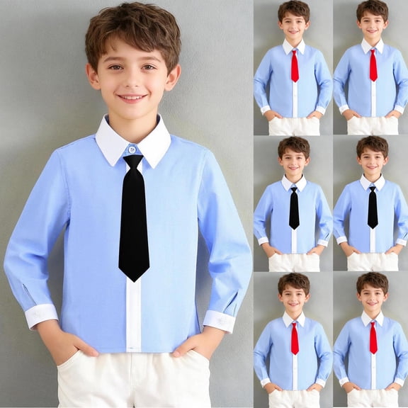 Mceream Long Sleeve Dress Shirts for Boys Girls Button Down Shirt School Uniform T Shirt Spring Summer Collared Shirt with Tie Casual Back to School Shirt Tops Camisa Escolar Para NiñO 4-18 Years