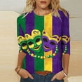 thumbnail image 1 of Mceream Mardi Gras Shirts for Women 2026 Carnival Tunic Tops Funny Mask Print Color Block Carnival Tops Casual 3/4 Sleeve Crew Neck Loose Fit Blouses Outfits Purple L, 1 of 5