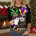 thumbnail image 1 of Mceream Mardi Gras Shirts for Women Bling Glitter Carnival Outfits 3/4 Sleeve Tunic Tops Funny Mask Graphic Tees Crewneck Vintage Mask Print Blouses Plus Size Multicolor XXL, 1 of 6