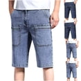 thumbnail image 1 of Mceream Men Baggy Denim Bermuda Shorts Y2K Wide Leg Knee Length Denim Short Pants Casual Knee Length Jean Jorts with Pockets Blue XXL, 1 of 5