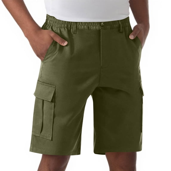 Mceream Men's Cargo Shorts Elastic Waist Button Down Casual Classic Summer Hiking Work Shorts with Pockets Stretch Quick Dry Outdoor Hiking Shorts Loose Fit Vacation Beach Short Pant Army Green M