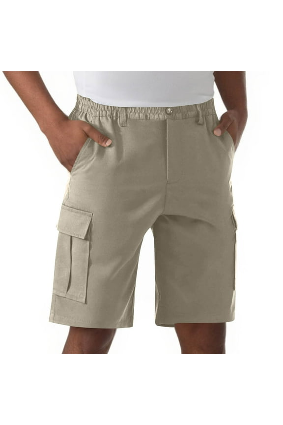 Men's Cargo Shorts Elastic Waist Button Down Casual Classic Summer Hiking Work Shorts with Pockets Stretch Quick Dry Outdoor Hiking Shorts Loose Fit Vacation Beach Short Pant Beige S