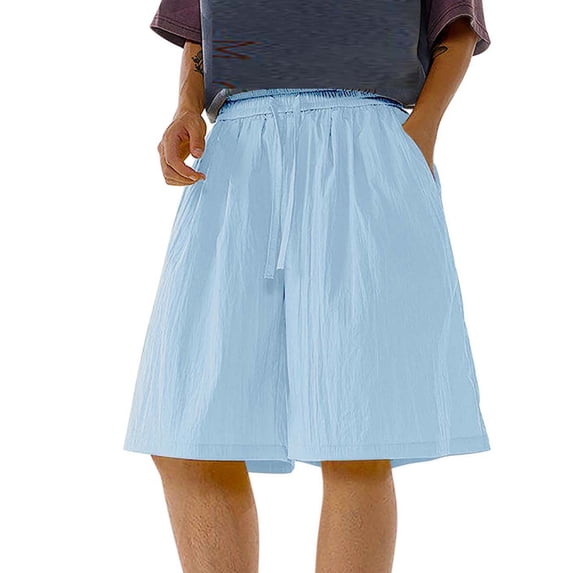 Mceream Men's Elastic Waist Shorts Lightweight Summer Classic Fit Walking Hiking Athletic Shorts with Pockets Light Blue XXXXXL