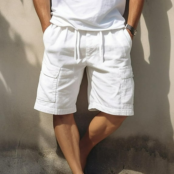 Mceream Men's Shorts Casual Lightweight Elastic Waistband Drawstring Shorts Summer Jogging Sport Shorts with Multi Pockets White XL