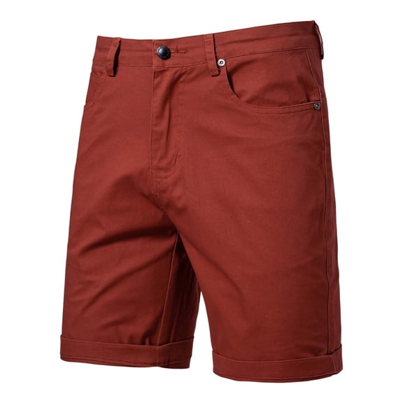 Mceream Men's Stretch Shorts with Pockets Summer Cotton Casual Shorts Classic Fit Elastic Waistband Twill Chino Golf Dress Short Red 34