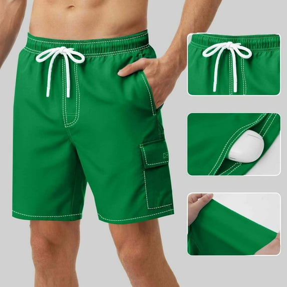 Mceream Men's Swim Trunks Compression Liner Quick Dry Breathable 2 In 1 Beach Board Shorts with Pockets Stretch Drawsting Elastic Waist Summer Bathing Suit Green XL