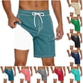 thumbnail image 1 of Mceream Men's Swim Trunks Compression Liner Quick Dry Breathable 2 In 1 Beach Board Shorts with Pockets Stretch Drawsting Elastic Waist Summer Bathing Suit Light Blue XL, 1 of 5