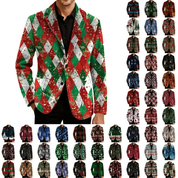 Mceream Mens Blazer Sport Coats Casual Christmas Jackets Corduroy Three Button Sports Coat and Blazers Suit Jacket Plus Size Outwear Chamarras Para Hombre Para El Frio Red M