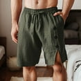 thumbnail image 1 of Mceream Mens Cotton Twill Cargo Shorts Casual Drawstring Stretch Elastic Waist Drawstring Button Down Side Split Hem Knee-Length Solid Color Shorts for Beach Vacation Daily Wear Army Green S, 1 of 6