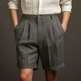 thumbnail image 1 of Mceream Mens Golf Dress Shorts Button Down Casual Wide Leg Linen Shorts Summer Pleated Shorts High Waisted with Pockets Comfy Elagant Work Trouser Shorts Beachwear Gray S, 1 of 6