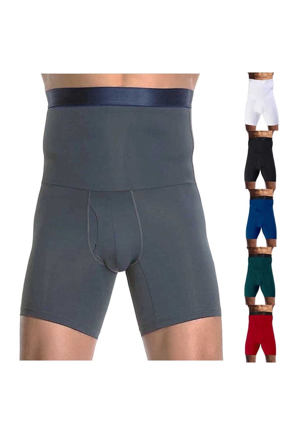 Mens Shapewear Tummy Control Shorts Soft and Breathable Cotton Boxer Briefs High-Rise Compression Underwear Athletic Waistband Short Leggings Gray M