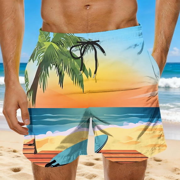 Mceream Mens Shorts Casual Elastic Waist Drawstring Hawaiian Beach Shorts Quick Dry Swim Trunks with Pocket Summer Sports Running Bathing Suits Multicolor XXXXXL