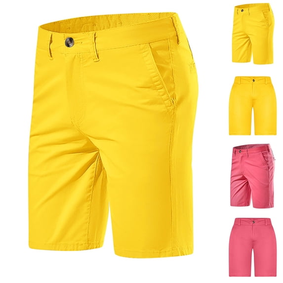 Mceream Mens Shorts Casual Stretch Short Slim Fit Classic Fit Elastic Waistband Shorts Summer Twill Chino Golf Dress Shorts with Pockets Yellow 38