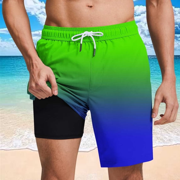 Mceream Mens Swim Trunks with Compression Liner 2 In 1 Quick Dry Swimming Shorts Elastic Waist Drawstring Lightweight Summer Swimwear Bathing Suits with Pockets Army Green L