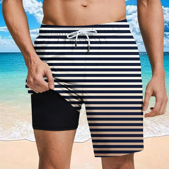 Mceream Mens Swim Trunks with Compression Liner Quick Dry Bathing Suit with Pockets Quick Dry 2 In 1 Board Shorts Stretch Elastic Waist Drawstring Athletic Shorts Black S