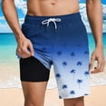 thumbnail image 1 of Mceream Mens Swim Trunks with Compression Liner Stretch 2 In 1 Board Shorts Waterproof Quick Dry Hawaiian Beach Shorts Elastic Waist Drawstring Bathing Suit with Pockets Swimwear Swimsuit Blue S, 1 of 6