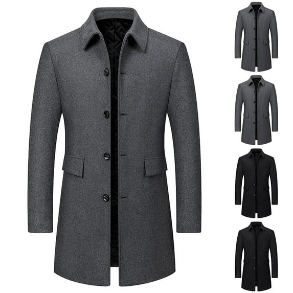 Mceream Mens Trench Coat Wool Blend Slim Fit Blazer Jacket Trendy Single Breasted Long Sleeve Casual Business Overcoat Turn Down Collar Pea Coat Plus Size Outwear Gray XXXXL