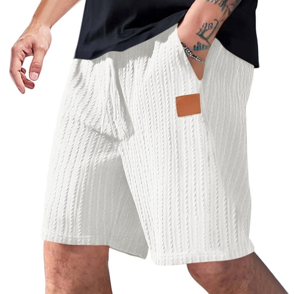 Mceream Mens Workout Shorts with Pockets Fashion Embroidered Loose Fit Elastic Waist Drawstring Shorts Lightweight Running Workout Gym Shorts for Summer White XXXL