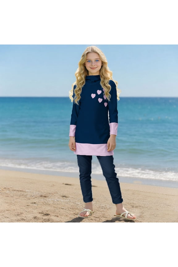 Muslim Swimsuits for Girls Boys 2 Piece Bathing Suit Set Full Body Islamic Swimming Suits Burkini with Hijab Modest Swimwear 1-13 Years