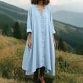 thumbnail image 1 of Maqroz Plus Size Dresses for Curvy Women Casual Ruffle Linen Elegant Boho Maxi Dresses Long Sleeve Loose V Neck A-Line Swing Wedding Guest Dress Vestidos Elegantes De Mujer Light Blue M, 1 of 8