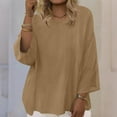 thumbnail image 1 of Mceream Plus Size Tshirts for Women Loose Fit Cotton Linen Oversized 3/4 Sleeve Tops Crew Neck Double Layered Ribbed Knit Solid Color Casual Loose Tee Blouses Summer Outfits Clothes Khaki XXL, 1 of 9