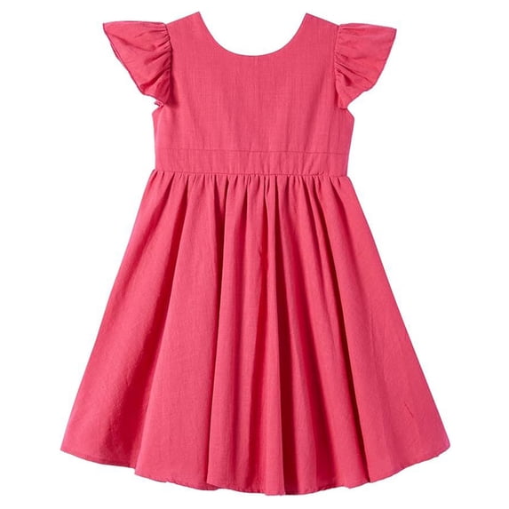 Maqroz Ruched Dresses for Teen Girls Teens Ruffle Flowy Tiered A Line Swing Dress Casual Sleeveless Crew Neck Pleated Summer Tie Back Sundress for Holiday Daily 1-8 Years