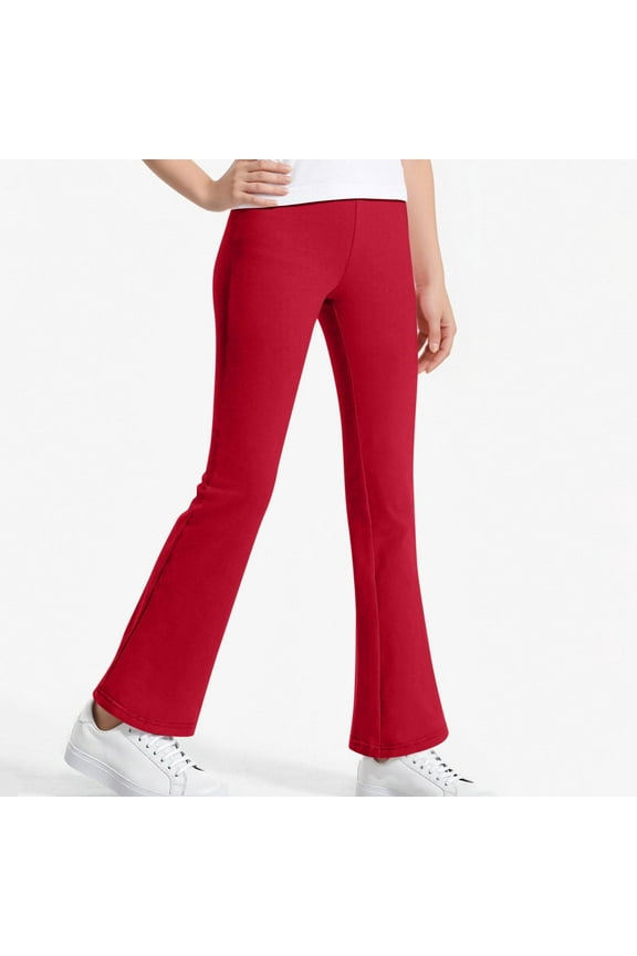 School Uniform Pants for Girl Flare Leggings Elastic Waist Bell Bottom Pants Stretchy Yoga Leggings Pants Teens Preppy Clothes Pantalones De Yoga 3-14 Years