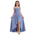 thumbnail image 1 of Mceream Semi formal Long Dresses for Teen Girls Spaghetti Strap Ruched High Low Satin Dress Ruffle Prom Maxi Dress Square Neck A Line formal Dress for Wedding Party 5-14 Years, 1 of 6