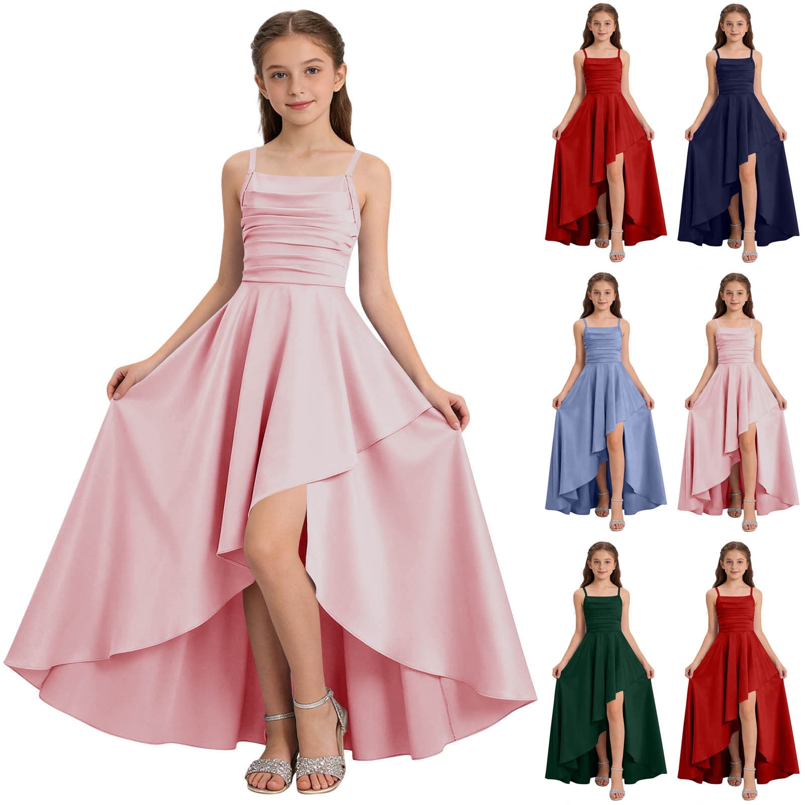Maqroz Semi formal Long Dresses for Teen Girls Spaghetti Strap Ruched ...