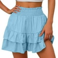 thumbnail image 1 of Mceream Shorts for Women Plus Size High Waisted Summer Cotton Linen High Waisted Mini Skirt Shorts Flowy Layered Ruffle Hem Wide Leg Shorts Light Blue L, 1 of 5