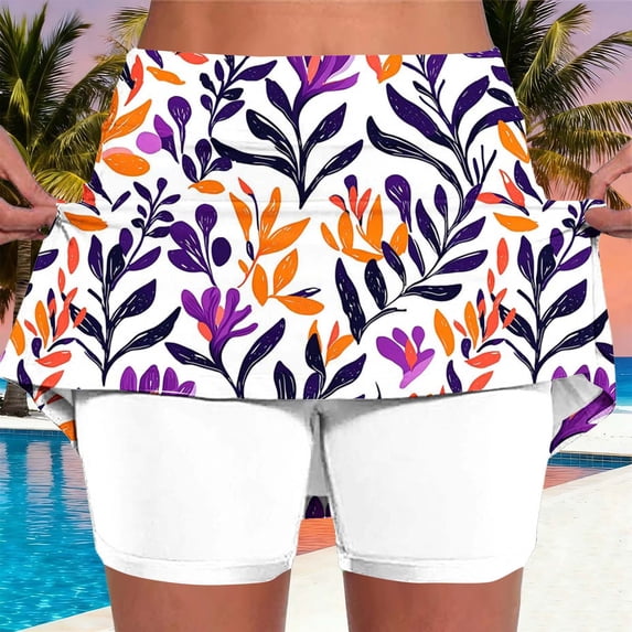 Mceream Skirted Leggings for Women Plus Size High Waist Tummy Control Tennis Yoga Leggings Shorts Printed Lightweight Golf Workout Skort with Pockets Joggers Purple XXL