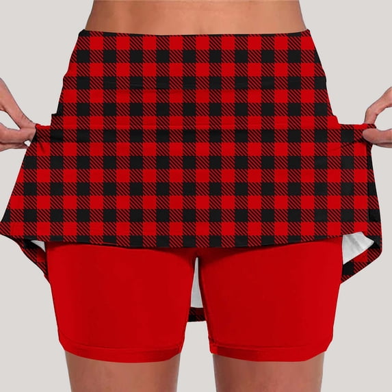 Mceream Skirted Leggings for Women Plus Size High Waist Tummy Control Tennis Yoga Leggings Shorts Printed Lightweight Golf Workout Skort with Pockets Joggers Red XL